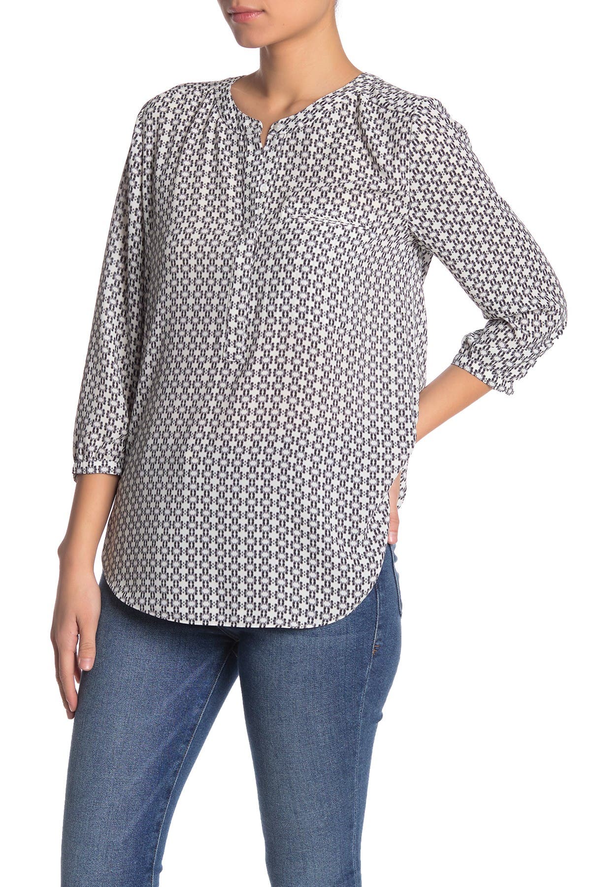 NYDJ Womens Petite Size 3//4 Sleeve Pintuck Blouse